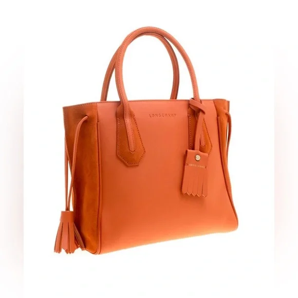 Longchamp Orange Leather and Suede Penelope Fantaisie Tote (Large) - Picture 4 of 5